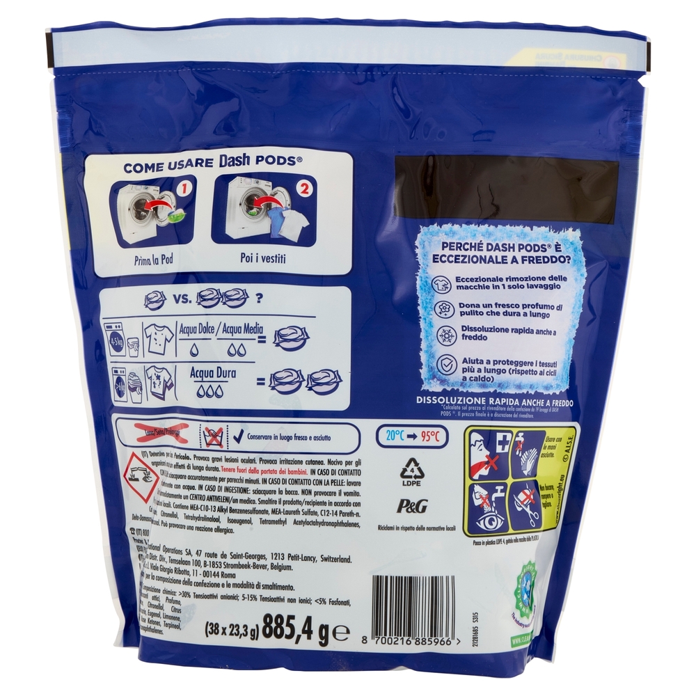 Dash Power Pods Detersivo Lavatrice In Capsule, Azione Extra-Smacchiante, 38 Lavaggi 885,4 g